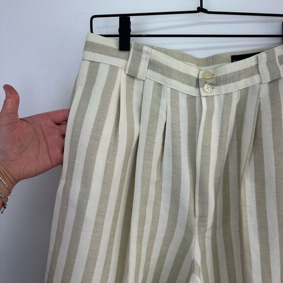 Giorgio Sant Angelo Vintage Women’s Tan Cream Linen High Rise Pleated Waist Berm - Picture 6 of 7